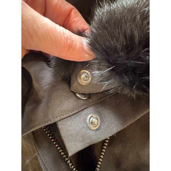 Comptoir Des Cotonniers Coat Women Large Black Rabbit Fur Hood Parka Outdoor - Picture 10 of 16